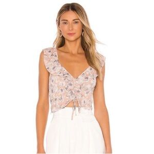 NWOT ASTR the Label Rue Top in Peach and Grey Floral